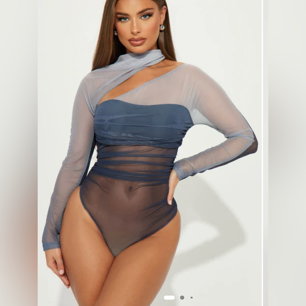 Fashion Nova Sheer Navy Bodysuit